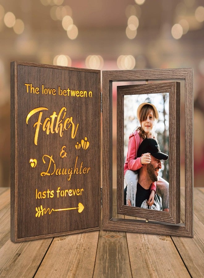 EYITUPC Dad Girl Picture Frame - Vintage Rotating Wooden Frame with Light-Up Quote - Dad Gifts from Daughter for Father's Day, Birthday, or Christmas - Holds Two 4x6 Photos - Gift for Dad Daughter - Image 1